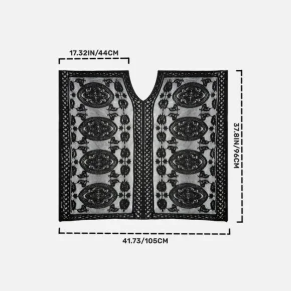 Colornival Swimwear Beach Pool Cover Up Poncho Black V Neck Lace Floral Paisley - Picture 6 of 13